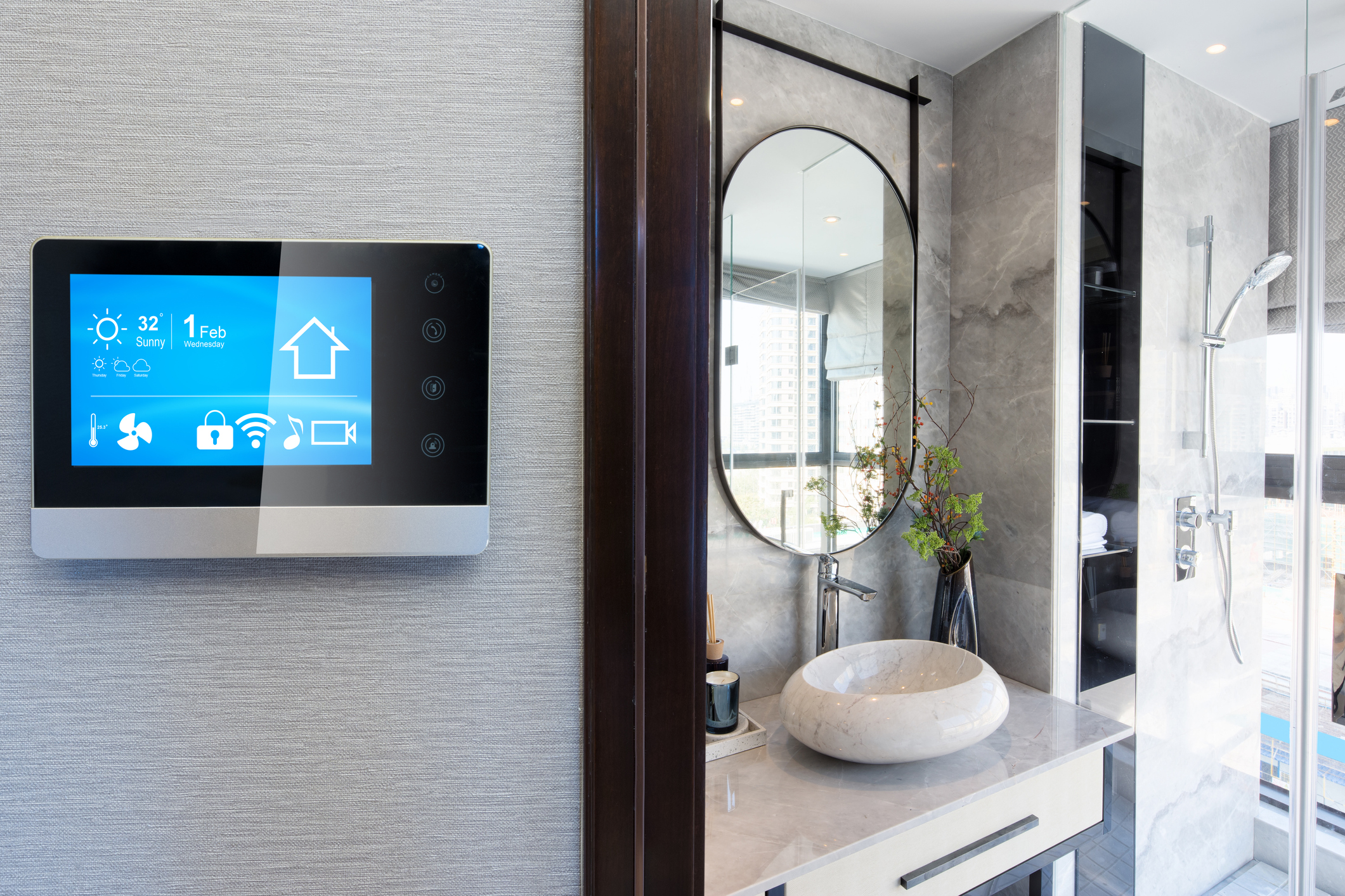 smart home system on intelligence screen with background - Panararmer